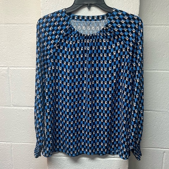 LOFT Tops - LOFT Blue and Navy Geometric Blouse. Size Small